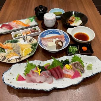 【90分飲み放題】本日の肉料理+鮮魚のちり蒸+天ぷら盛合せなど全9品！飲放付6500円コース