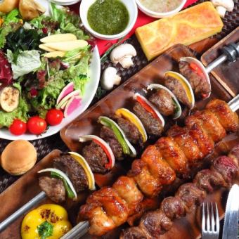 【プレミアム飲み放題コース】シュラスコ20種類食べ放題&プレミアム飲み放題100種類付き2h8250円