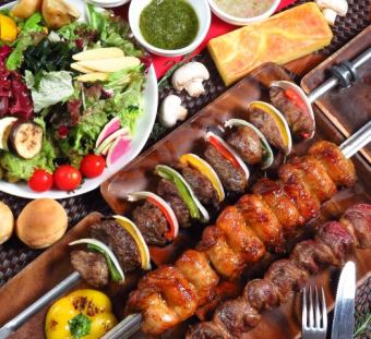 【プレミアム飲み放題コース】シュラスコ20種類食べ放題&プレミアム飲み放題100種類付き2h8250円