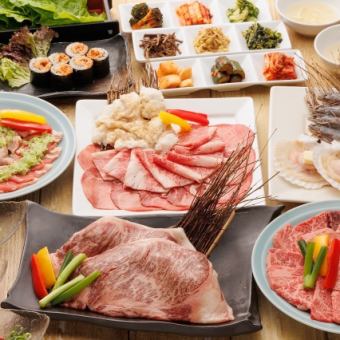 쇠고기, 유케풍, 국산 쇠고기 등심, 해물 등 6500 엔 (세금 포함)