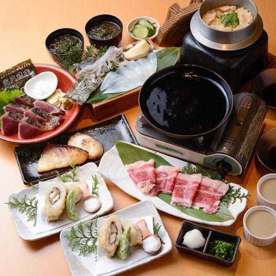 スタンダード飲み放題付【梅田コース】泳ぎイカお造りやカツオの藁焼き、天然真鯛の釜飯等全9品