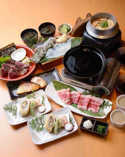 スタンダード飲み放題付【梅田コース】泳ぎイカお造りやカツオの藁焼き、天然真鯛の釜飯等全9品
