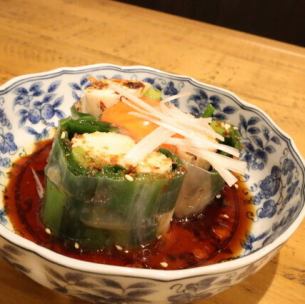 九条ねぎと鶏コンフィ生春巻き