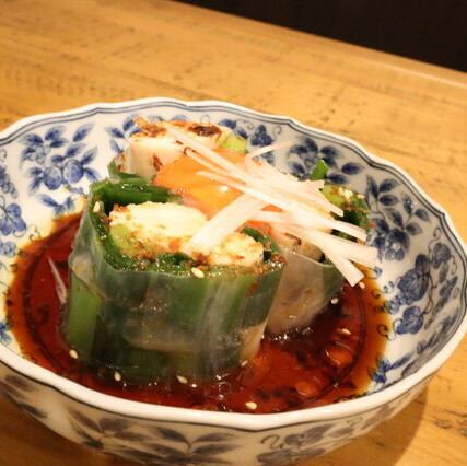 九条ねぎと鶏コンフィ生春巻き