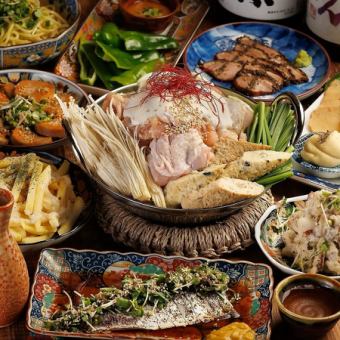 【３H飲放付】大山鶏のちゃんこ鍋×旬魚刺しや本日の海鮮炭火焼き含『月雫』全8品5470円⇒4500円