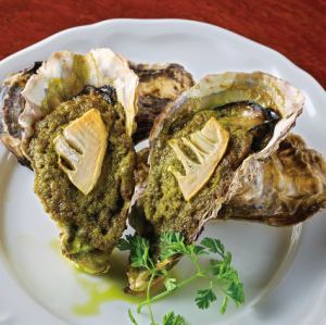 Oyster and bamboo shoot baked with green onion pesto (1 piece)