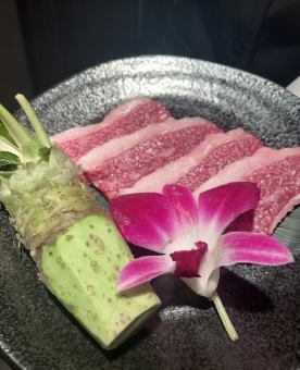 Kuroge Wagyu beef trout short ribs served with wasabi