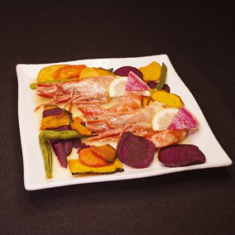 有頭海老のバター焼き レモンソース 二尾/有頭海老のクリーム煮 二尾 バゲット付き