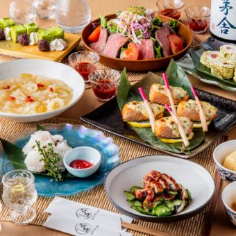 “极品套餐” 烤鲑鱼、煮星鳗、胧海带卷等9道菜品，2小时无限畅饮，7000日元
