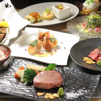 [Cooking only] Recommended for those sightseeing in Hiroshima ◎ Comes with a tasting comparison of Kuroge Wagyu beef steaks! 8-course 8,000 yen (tax included) course
