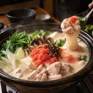 Chicken and mentaiko (spicy cod roe) hot pot with grated yam