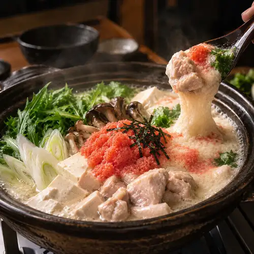 Chicken and mentaiko (spicy cod roe) hot pot with grated yam