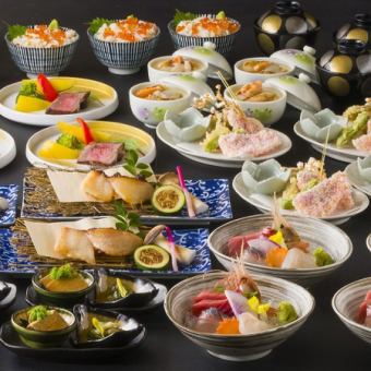 十一月！海苔煎安康魚、北海道牛腰肉排、蒸蛋奶凍、海鮮壽司。 120分鐘無限暢飲，7000日圓。