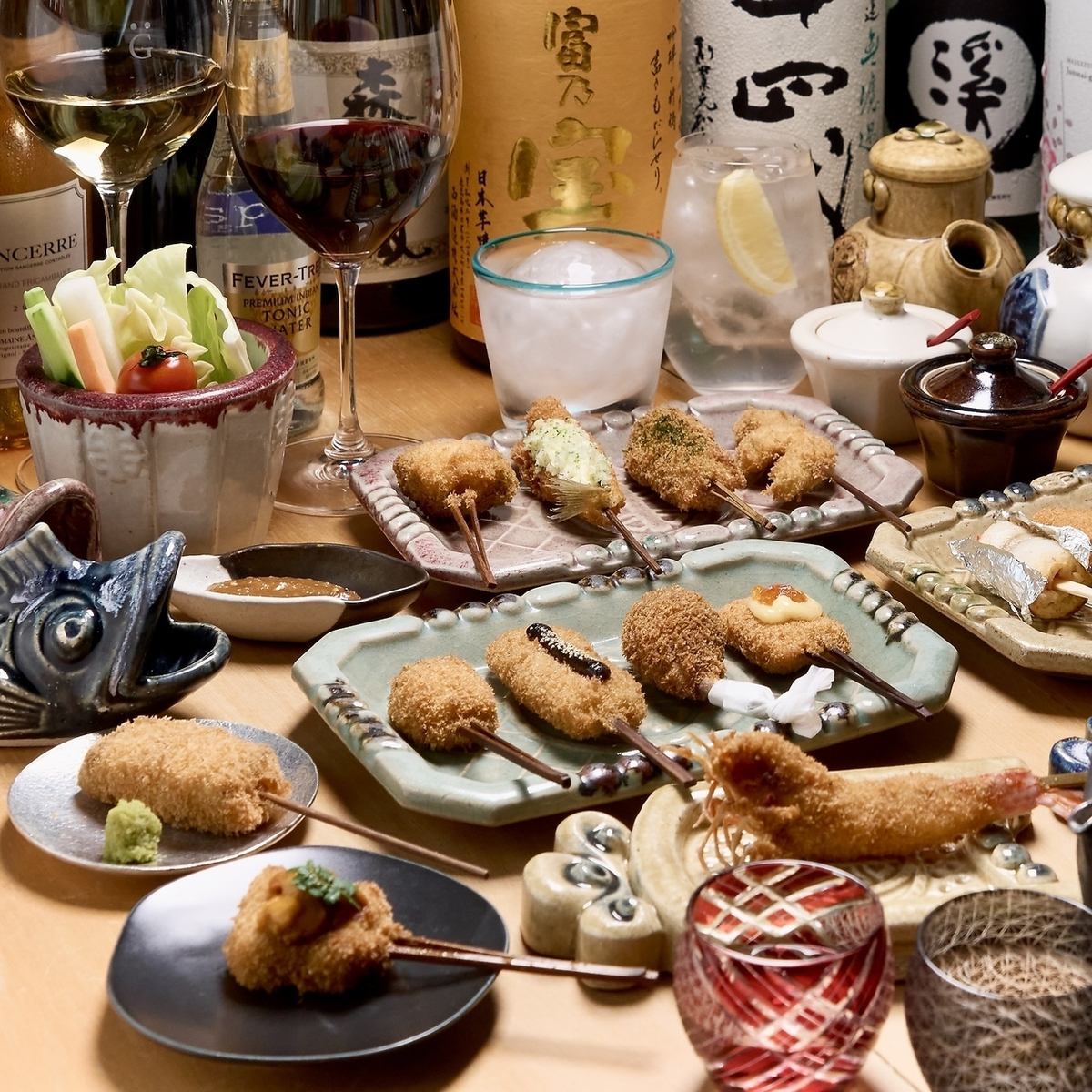 旬食材を職人技で揚げる高級串カツ。銀座五丁目の上質な和空間で、老舗の味を堪能。