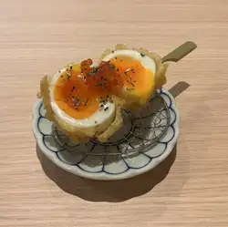 Soft-boiled egg and salmon roe tempura