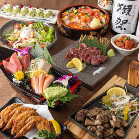 《2.5H飲み放題付+全8品》名物の地鶏の黒焼きに海鮮ちらし寿司など【梅コース】5000円⇒4000円