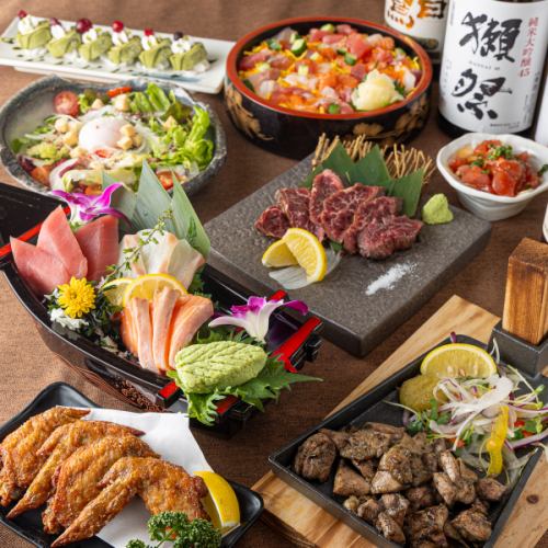 《2.5H飲み放題付+全8品》名物の地鶏の黒焼きに海鮮ちらし寿司など【梅コース】5000円⇒4000円