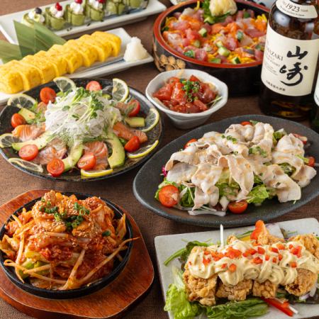 《2H飲み放題付+全8品》肥後赤鶏チキン南蛮に海鮮ちらし寿司など【寿コース】4500円→3500円