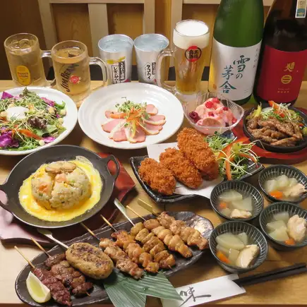 【鳥王★名物コース】2H生ビール付飲み放題！炭火串焼き五種盛りを堪能〈全8品〉5500円→4500円