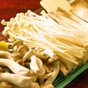 Assortment of three types of mushrooms (shimeji, enoki, king king mushroom)