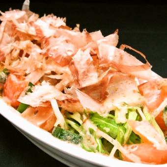 Pork shabu salad with mizuna and okra (sesame sauce)