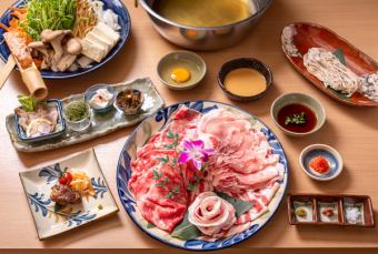 【涮涮鍋】石垣牛肋眼、阿古豬五花肉、阿古豬裡肌肉 + 琉球八道菜懷石料理套餐（含無限暢飲）