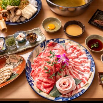 【しゃぶしゃぶ】あぐー豚バラ肉＆極上石垣牛リブロースの相盛り 琉球10品懐石コース