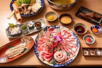 【しゃぶしゃぶ】あぐー豚バラ肉&極上石垣牛リブロースの相盛り 琉球10品懐石コース