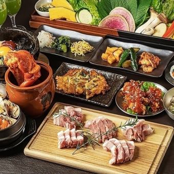 [All-you-can-eat yakiniku and Korean cuisine course] Compare different types of Satsuma Chami pork & eat all you can of over 50 kinds of Korean cuisine ♪