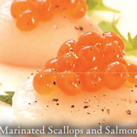 Marinated scallops and salmon roe