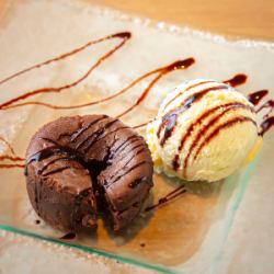 fondant chocolate and vanilla ice cream