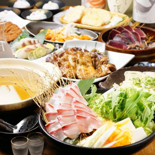 [Wara-ya Course] Grilled bonito on straw/Iyo mejiro shabu-shabu (9 dishes in total) 4500 yen → 4000 yen ◆ 2 hours all-you-can-drink included