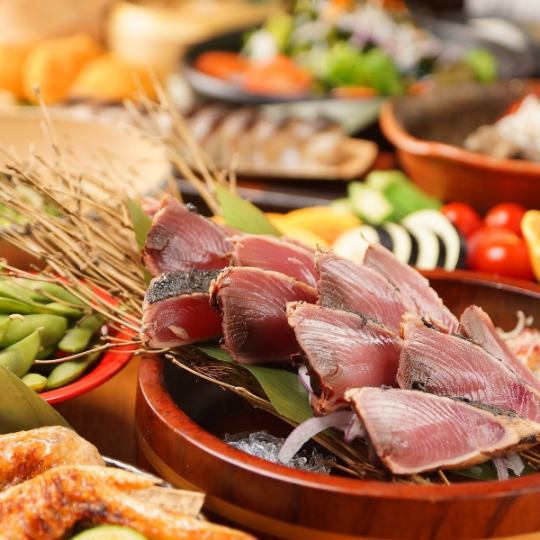 【藁焼きコース】鰹/阿波尾鶏/寿司(全9品)5500円⇒5000円◆2時間生ビール付き飲放題（Lo90分）