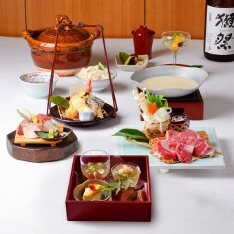 【接待や会食におすすめ】彩会席（夏） ～近江牛の豆乳鍋～　8,000円(税込)