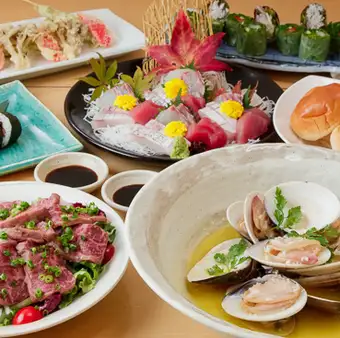 【2時間飲み放題付】華～はな～コース◆名物国産大はまぐりガーリックバター・季節の天婦羅など