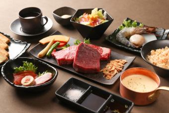 Seafood course with Australian fillet steak and Japanese sirloin steak