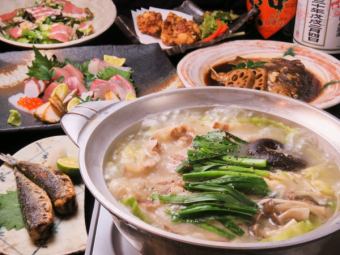 5,000日圓套餐，包括3種生魚片/自選火鍋在內的8種菜餚和2小時無限暢飲！