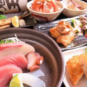 [Includes a five-piece sashimi platter, special Awa beef shabu-shabu, simmered fish, etc.] 11 dishes in total, 2 hours of all-you-can-drink, for 7,000 yen (tax included)!