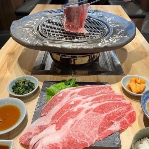 [Charcoal] Large grilled wagyu beef shabu set