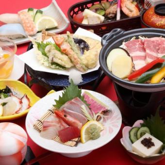 <午餐和晚餐OK！> [含120分钟无限畅饮]海山怀石套餐（共10道菜）4,500日元（含税）