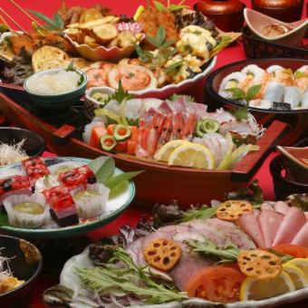<午餐和晚餐OK！> [含120分鐘無限暢飲]豪華船套餐（共10道菜）4,500日圓（含稅）