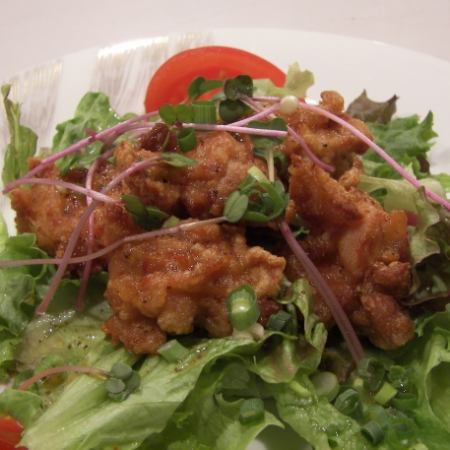 Fried salad made from young chicken