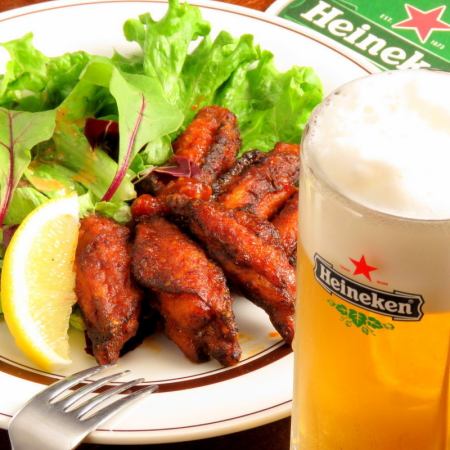 [For the next party/after-party!]Draft beer set★Medium mug & 6 popular buffalo chicken SET♪