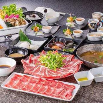 【附2小时无限畅饮】牛舌＆伊比利亚猪肉涮锅套餐 7道菜品 6,000日元（含税）