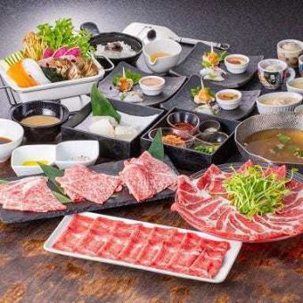 【附2小时无限畅饮】仙台牛、牛舌、伊比利亚猪肉涮锅套餐8道菜品7,000日元（含税）
