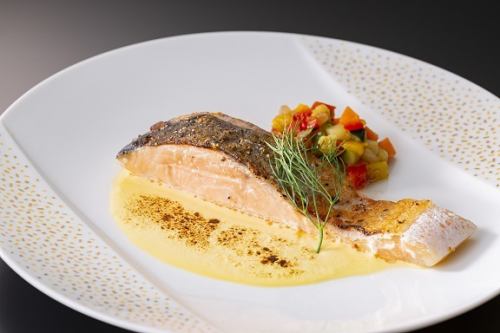 Grilled Atlantic salmon with sabayon sauce