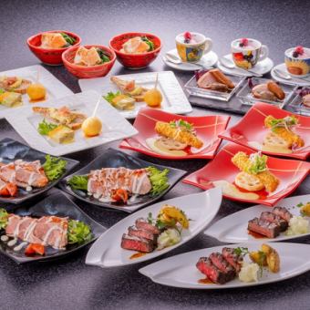 [個人服務]山形豬肉和沙朗牛排雙主菜[高級宴會方案]2小時無限暢飲6,500日元