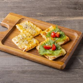Flammkuchen with Aichi Prefecture whitebait and perilla leaves
