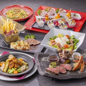 仅限周末及节假日！【午餐畅饮】品尝爱知县顶级肉类，享受“友情套餐”，以及3小时畅饮，仅需6000日元。