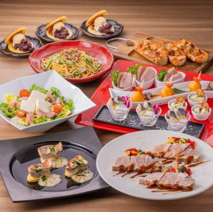 インパクト大の前菜に愛知みかわ豚がメイン。デザート付【くつろぎコース】2時間飲み放題6500円